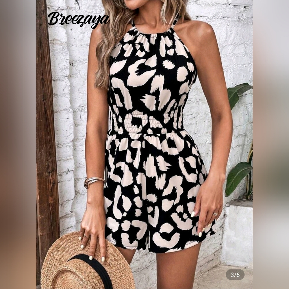 Stylish Black and Cream Halter Romper